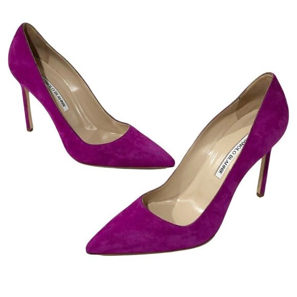 Manolo Blahnik BB 105mm Pink Suede Pointed Toe Pumps Size 39.5 NIB - Picture 1 of 12